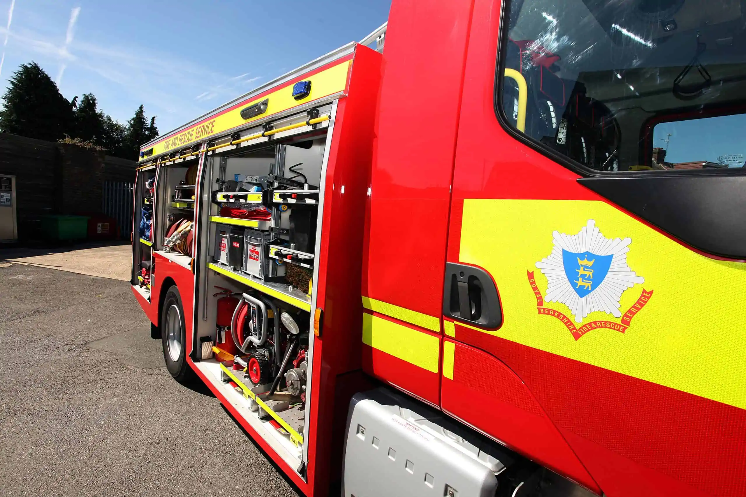 Open fire engine showing equipment inside