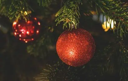 Close up of Christmas baubles on a tree